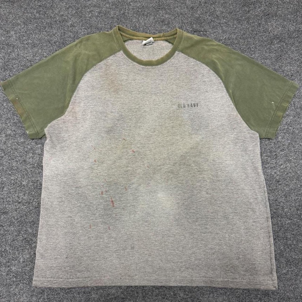 Old Navy Mens XL Y2K Raglan T-Shirt Olive Green Grey Short Sleeve Cotton Blend